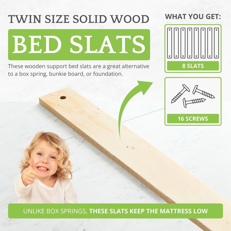 CC KITS Bed Slats for Twin, Full, Queen & King Sizes - Bed Slat Under Mattress Support - Bunkie Board - Box Spring & Mattress Platform Foundation Replacement - Set of 8 Slats (Twin - 39")
