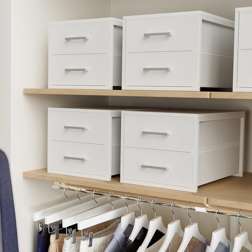 BOLUO Stackable Storage Drawers - Narrow Closet Organizers | Modern White Fabric 2-Pack Dresser for Bedroom