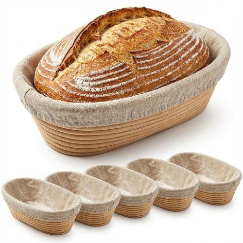 Gdpaddy 6 Pack Oval Banneton Proofing Basket Set 10 Inch, Natural Rattan Sourdough Bread Baskets with Linen Liners, Dough Baking Bowls for Professional & Home Bakers