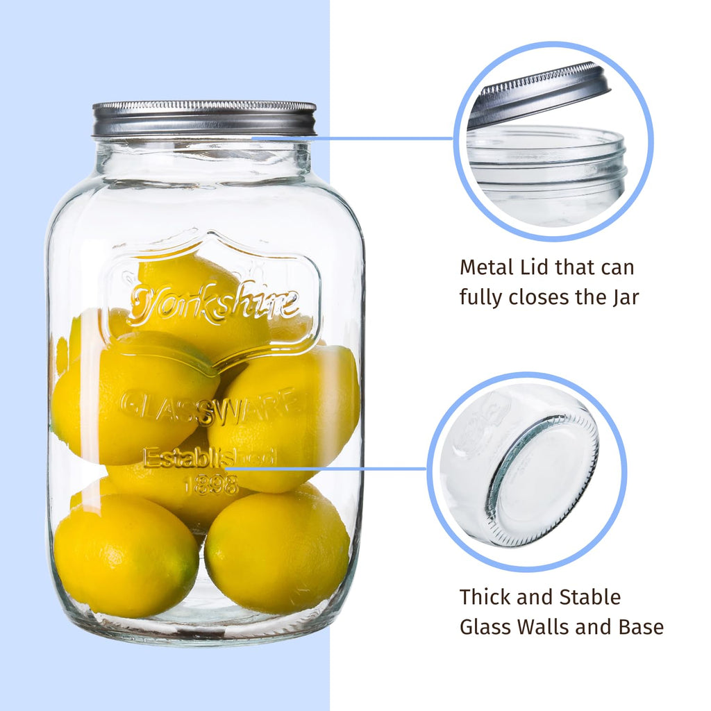 Diamond Star 1 Gallons Mason Jar with Brushed Tin Lid, Large Glass Wide Mouth Canning Food Storage Containers for Kitchen Canning Cereal, Pasta, Sugar, Beans, Spice, Preserves, Dog Treat