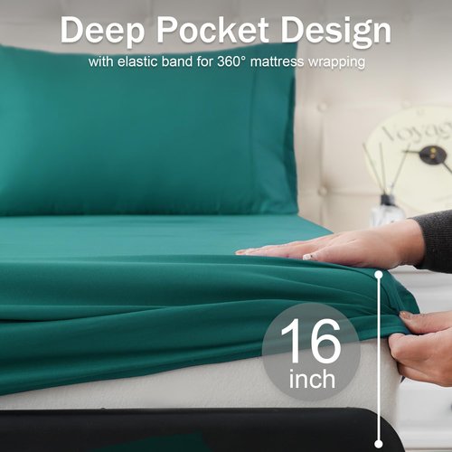 MICORAL Twin Bed Sheets Set - Soft, Breathable Bedding with 16" Deep Pocket Design | Turquoise, 3 Pieces