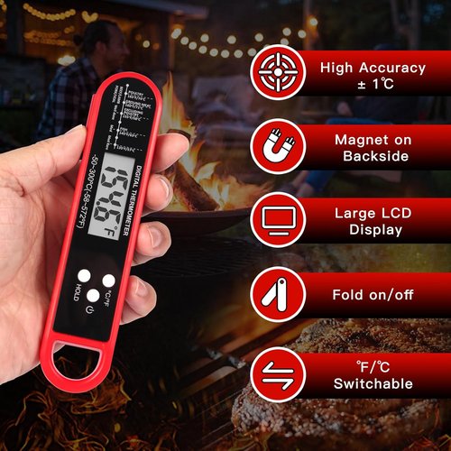 Digital Meat Thermometer by Skiennix | Instant Read Cooking & Grilling Tool - Waterproof, Magnetic, Professional BBQ Probe for Turkey & Steak