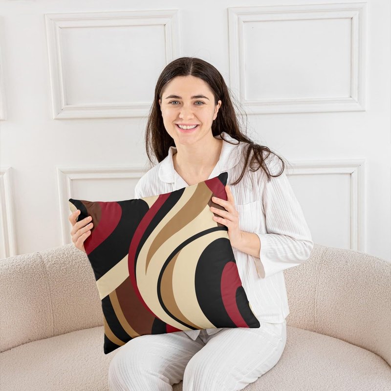 Red Brown Spiral Throw Pillow Covers Modern Simple Abstract Stripes Swirls Pillow Cases for Kids Teens Adults Simple Geometric Circles Decor Cushion Covers for Couch Office 22x22 Inch Set of 2