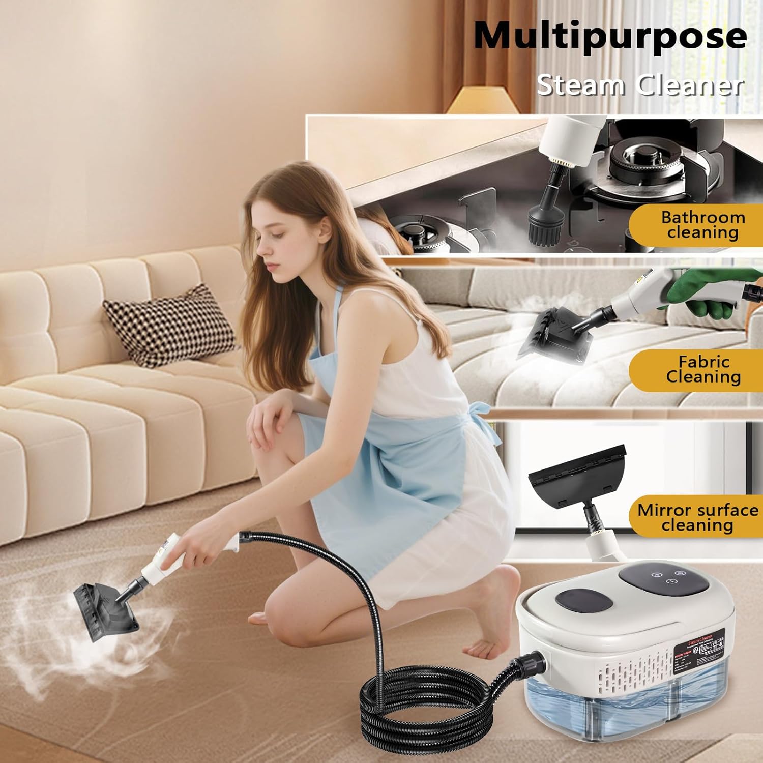 Skiennix Handheld Steam Cleaner - 1000ml Tank, Fast 15S Heat-Up, Versatile for Home & Car Cleaning