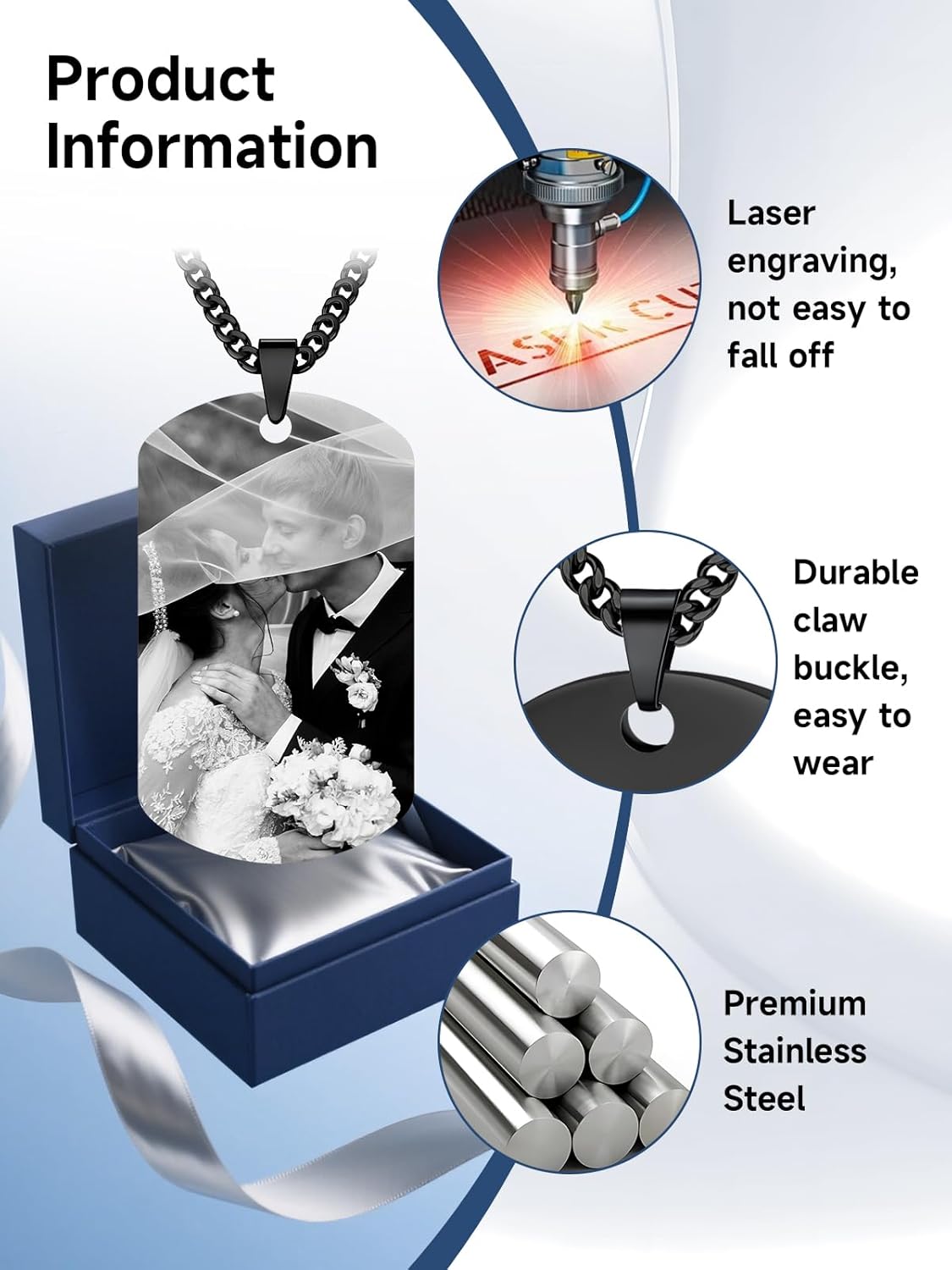 Skiennix Personalized Picture Necklace - Custom Engraved Dog Tag for Unique Gifts | Men & Women