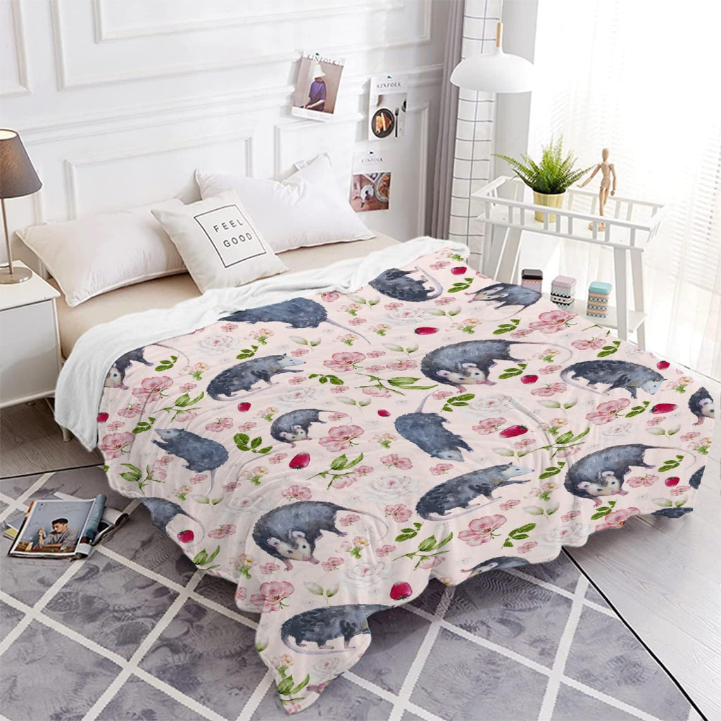 Possums Throw Blankets Opossum Flannel Blanket | Ultra-Soft Micro Opossums Blanket for Girls Boys | Funny Animal Home Decor for Bedding Couch Sofa | 50"x60" Opossum Lover Gift Blanket