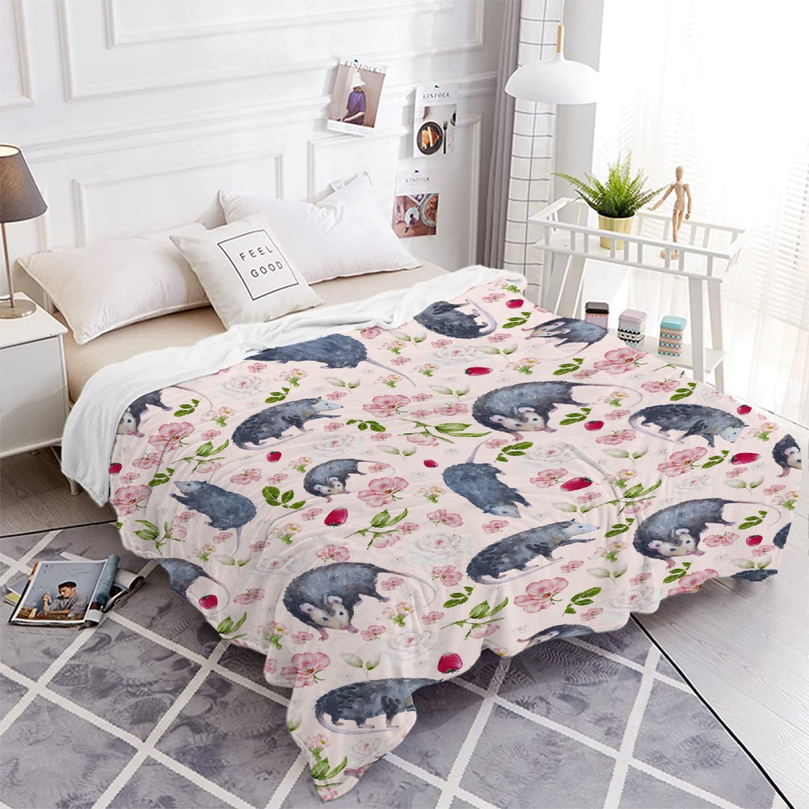 Possums Throw Blankets Opossum Flannel Blanket | Ultra-Soft Micro Opossums Blanket for Girls Boys | Funny Animal Home Decor for Bedding Couch Sofa | 50"x60" Opossum Lover Gift Blanket
