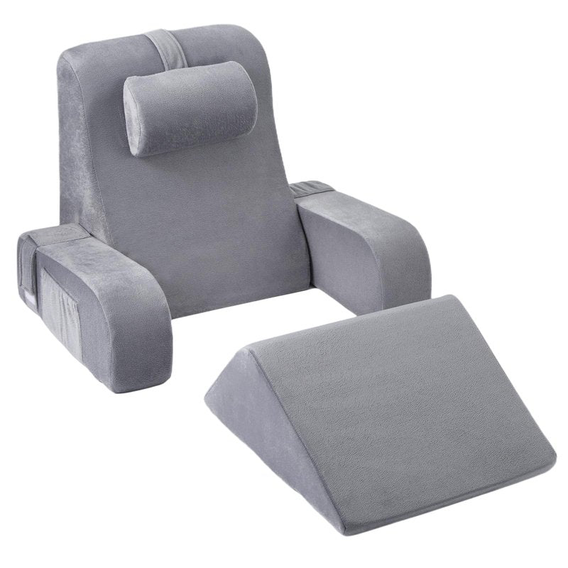 NIAOMAOGOU Reading Pillow for Sitting in Bed Adult, Back Pillow for Sitting Up in Bed with Arm Rest and Knee Rest, Suitable for Gaming,Watching TV on Floor, 19in 5Pcs, Grey