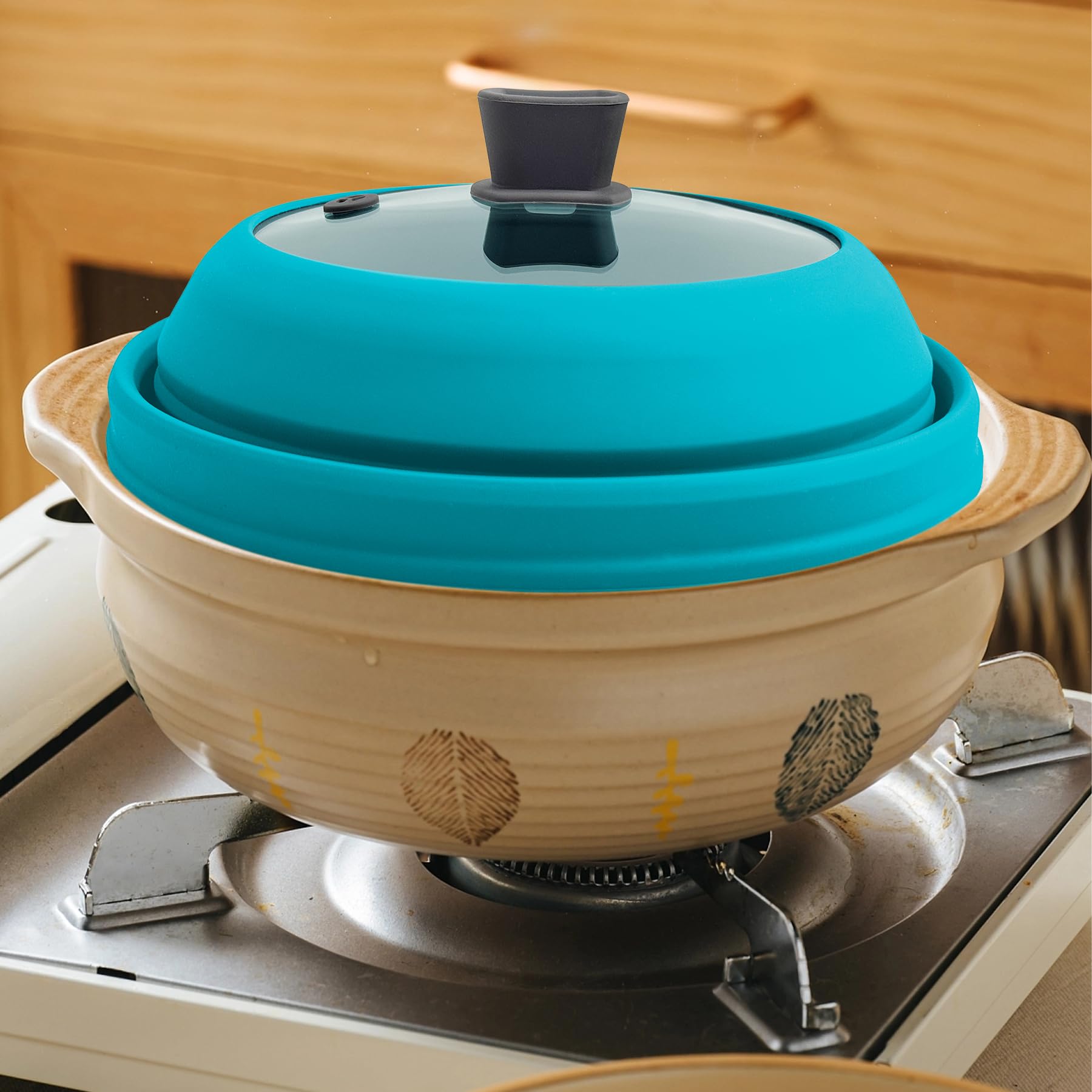 Microwave Splatter Cover Microwave Cover for Food 11.8 Inch Collapsible Glass Microwave Cover with Handle Silicone microwave splatter cover for Home Kitchen (Blue)