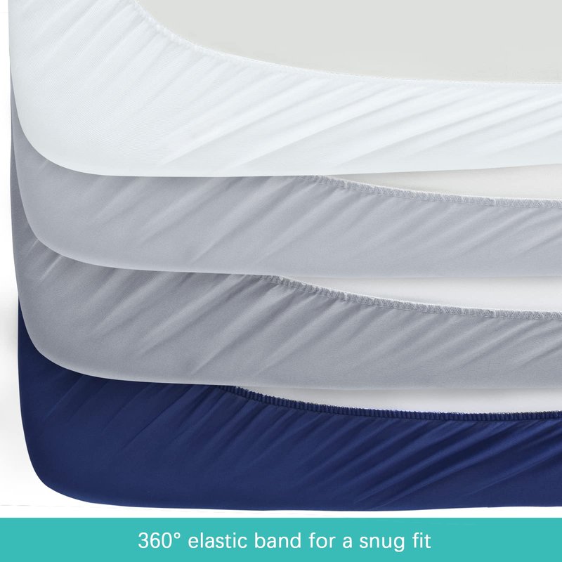 Crib Sheets for Boys and Girls Fitted 4 Pack - Breathable, Soft Microfiber Baby Sheets in Grey, Navy and White