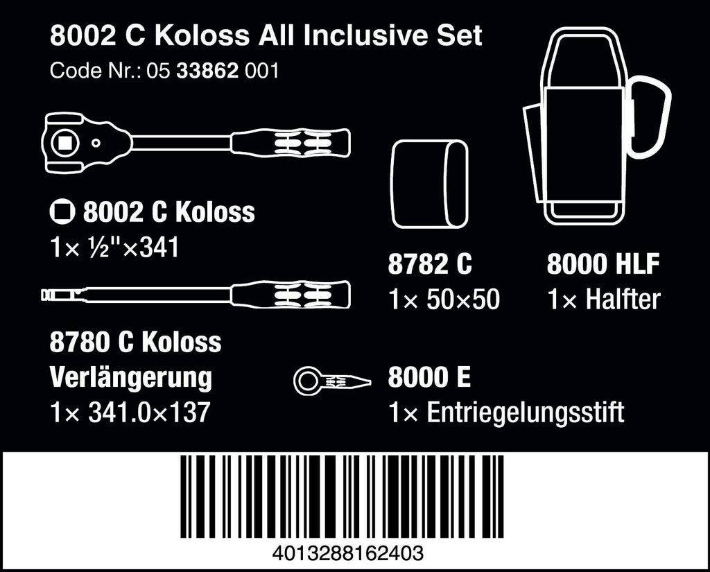 WERA 8002 C Koloss Tool Set - All-Inclusive 5-Piece 1/2" Drive for Ultimate Versatility