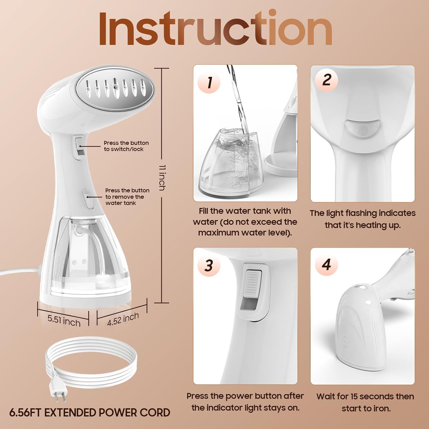 Skiennix Handheld Clothes Steamer - 1350W Portable Iron with Strong Steam for Home, Office & Travel