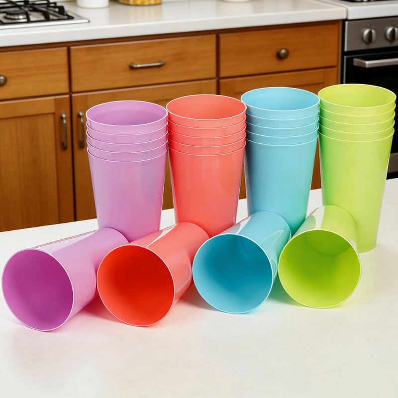 Pumtus 24 Pack Reusable Plastic Cups, 13 OZ Colorful Unbreakable Water Tumbler, Stackable Bulk Drinking Cup for Juice, Smoothies, Milk, Beverage, Outdoor, Home, Parties, BBQ Picnics