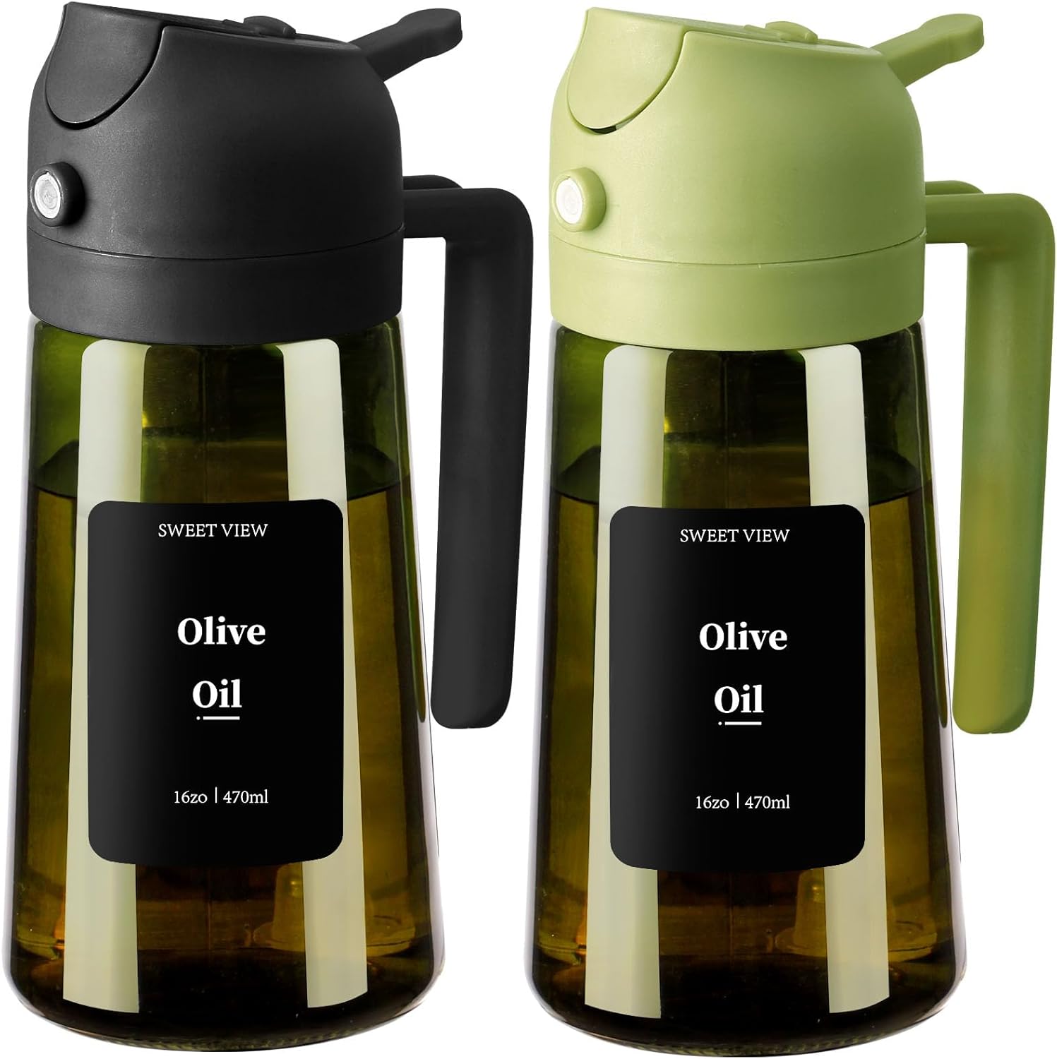 Sweet View Olive Oil Dispenser & Sprayer - 16oz Glass Light-Proof Pourer for Cooking, BBQ & Salad