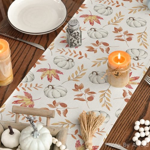 Artoid Mode Orange Pumpkins Fall Maple Leaves Fall Table Runner, Seasonal Autumn Kitchen Dining Table Decoration for Home Party Decor 13x120 Inch