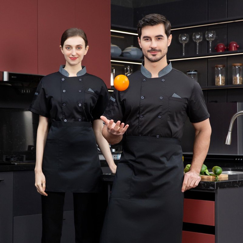 Unisex Double-breasted Chef Coat Back Full Mesh Lightweight Chef Jacket Color Stitching Chef Uniform
