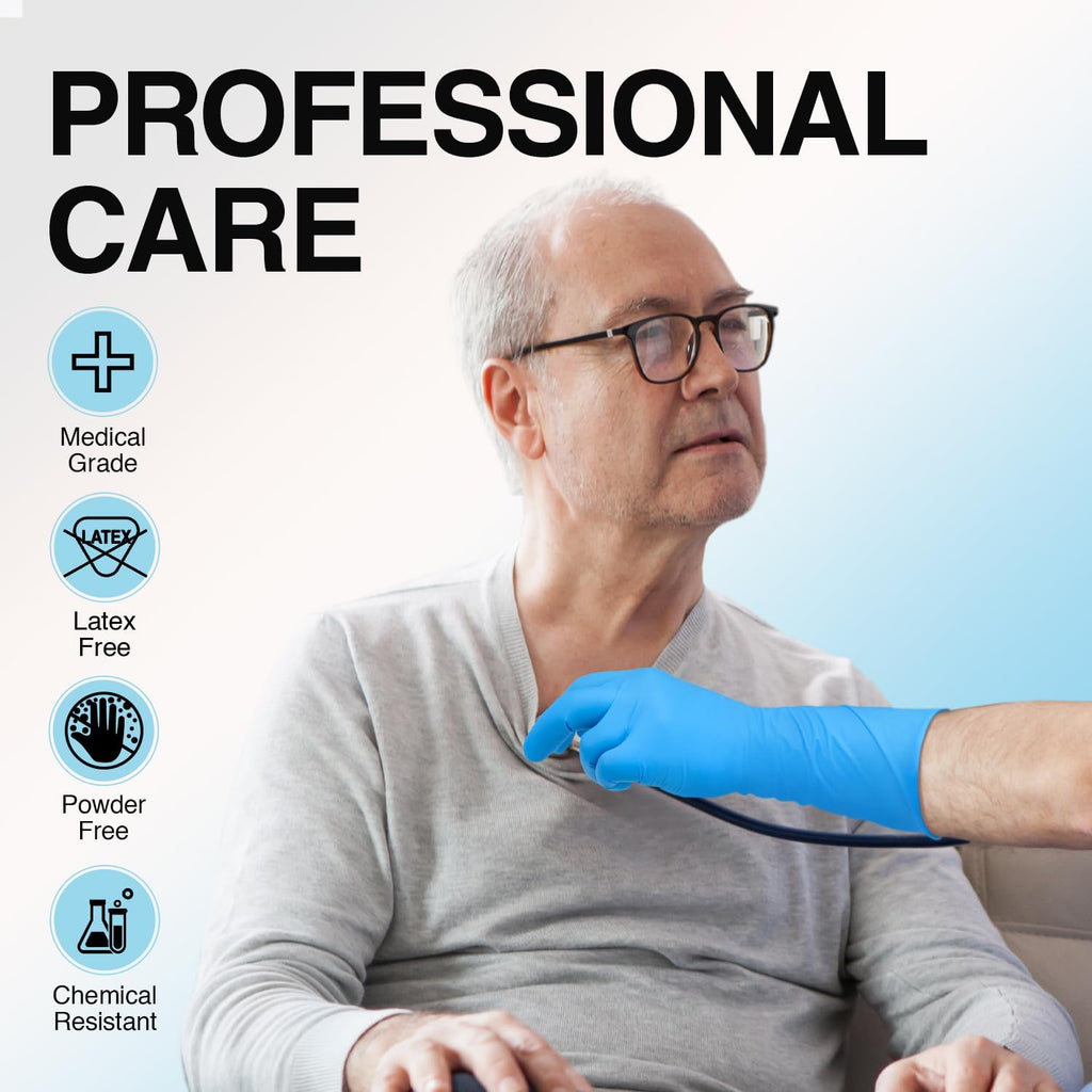 Schneider Nitrile Exam Gloves - Extended 12-Inch Cuff, Medium, 100-Count | Latex-Free, Powder-Free, Blue