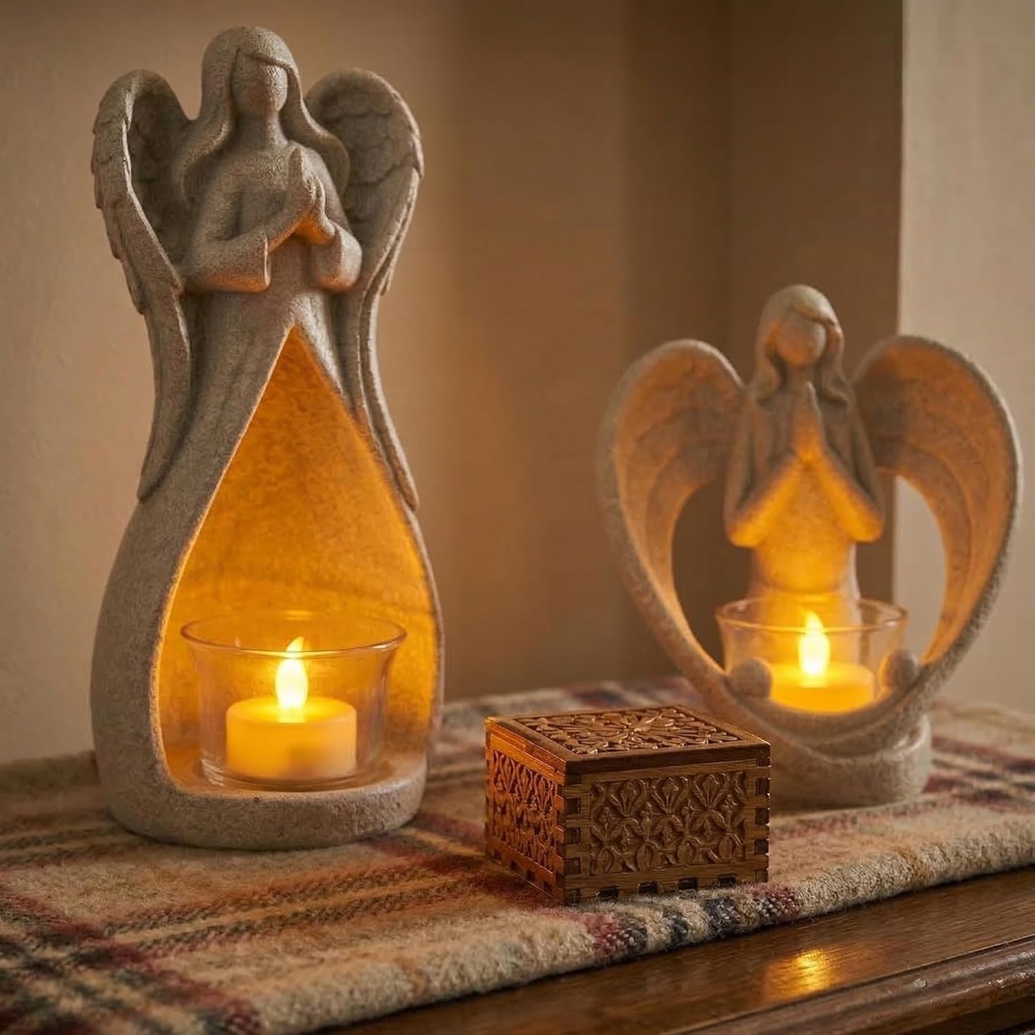OakiWay Memorial Candle Holder - Angel Figurines with Flickering LED Tealight | Sympathy Gifts for Loss