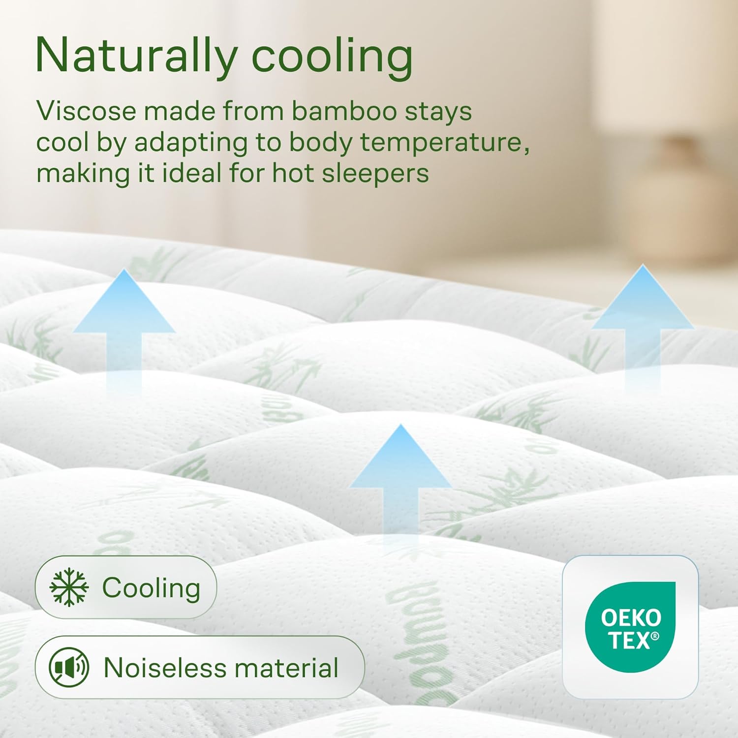 Niagara Ultra Soft Mattress Topper - Viscose Bamboo Pillow Top for Back Pain Relief | Full Size, Green