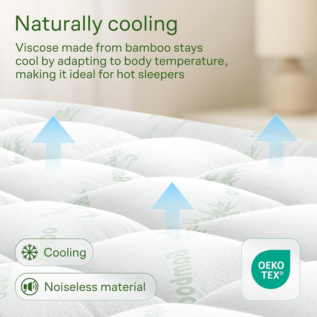 Niagara Ultra Soft Queen RV Size Mattress Topper - Bamboo Viscose Pillow Top for Back Pain Relief | Naturally Cooling, Green