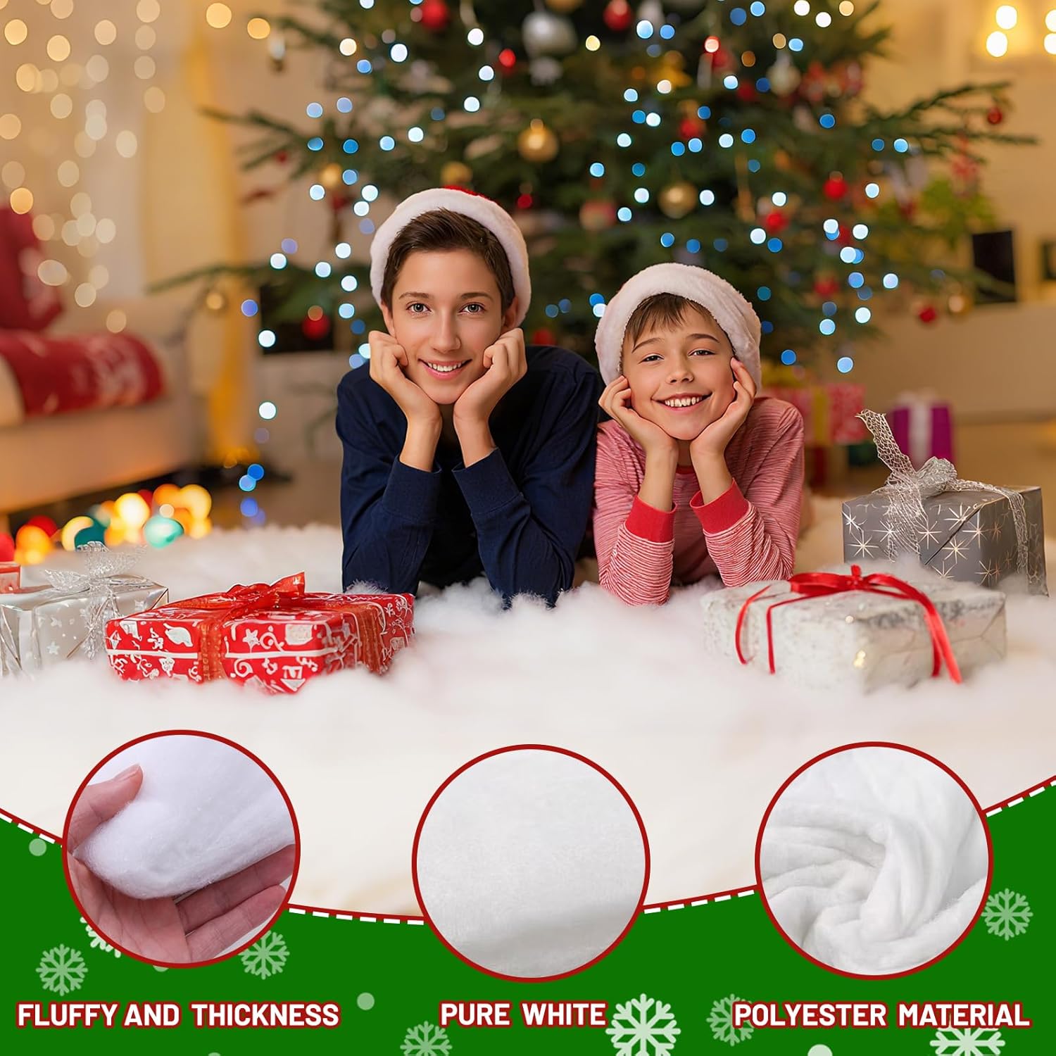 Skiennix Fake Snow Blanket - Thickened 3 x 8 Ft Christmas Decoration | Artificial Snow for Holiday Parties