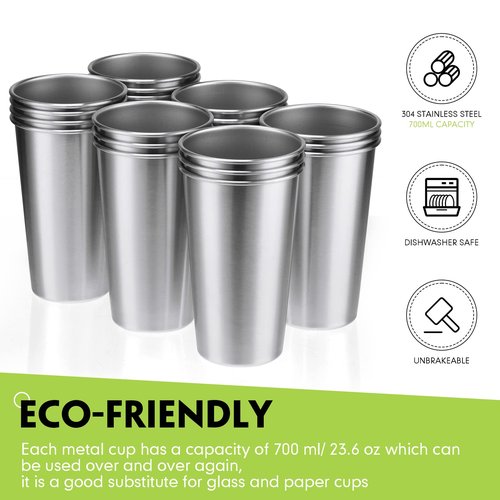 Mimorou 20 Pcs 24 oz Stainless Steel Pint Cups Metal Drinking Cups Stackable Water Tumbler Unbreakable Shatterproof Drinking Glasses for Bar Home Restaurant