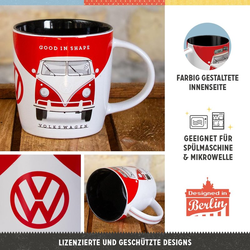 Nostalgic-Art Retro coffee mug, 11.2 oz, VW Bulli Set 4 (Set of 4) – VW Bus Gift idea, Official License Product (OLP), ceramic cup, vintage design