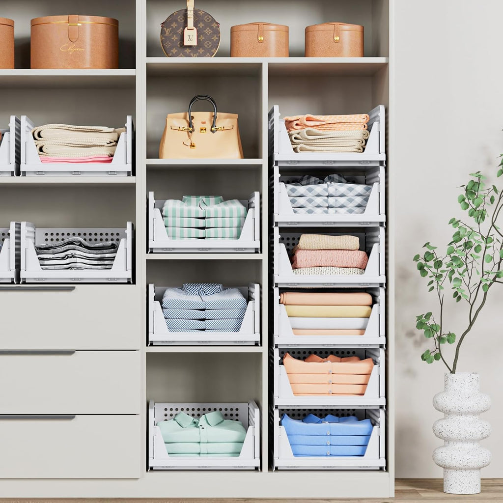 Stackable Closet Storage Baskets by [Brand Name] - Multifunctional & Foldable Organizer | Waterproof, White, 5-Pack