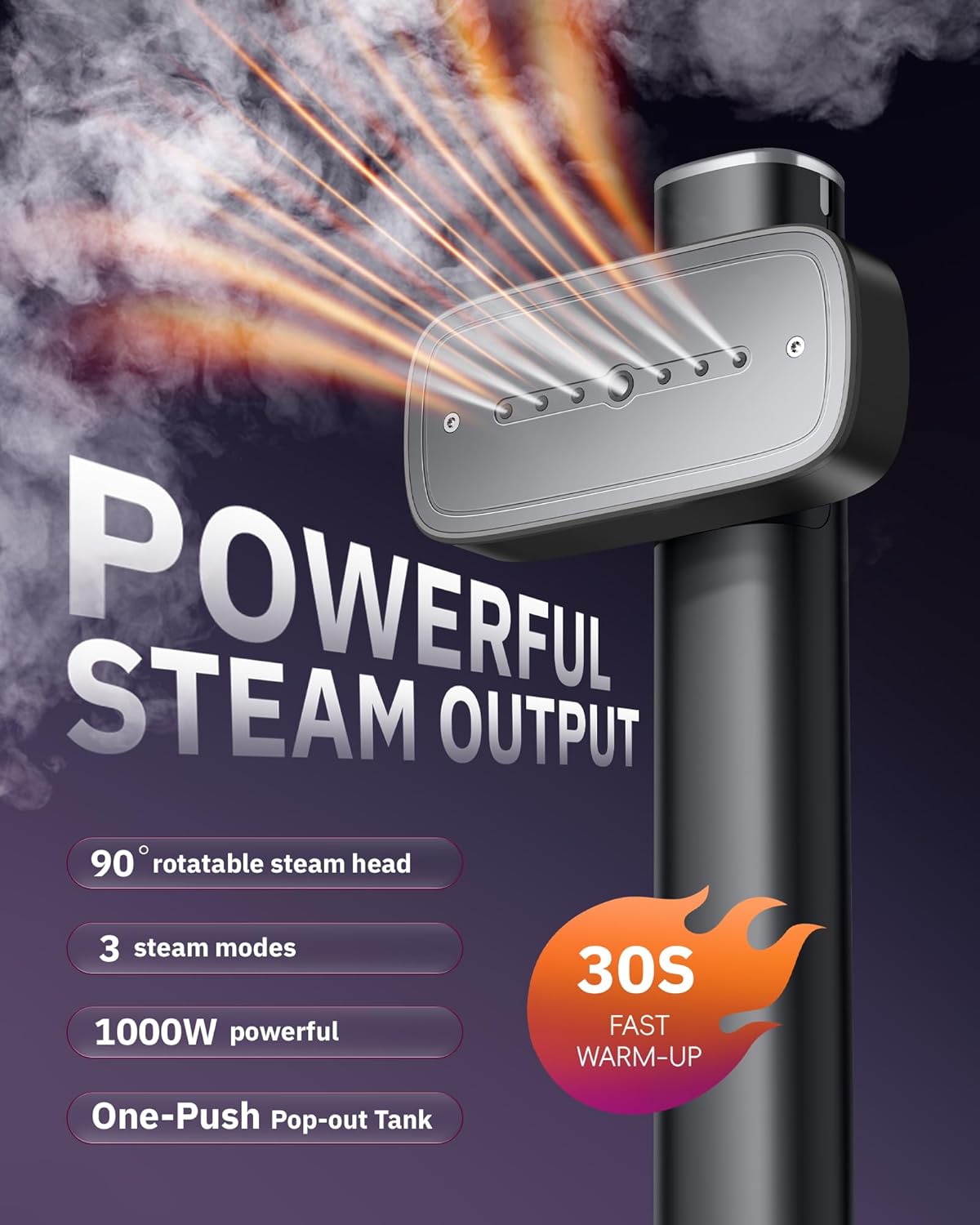 OGHom Portable Handheld Clothes Steamer - 1000W Powerful 2-in-1 Travel Iron | Fast 30s Heat-Up, Black