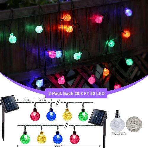 JMEXSUSS Solar String Lights - 41.6FT Crystal Globe Design | 60 LED Waterproof Outdoor Lights - 8 Modes for Patio, Garden, and Party (Multicolor)