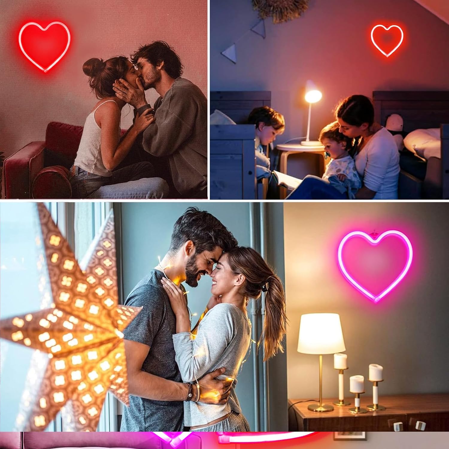 Skiennix 2-Pack Heart Neon Sign - Battery Operated & USB Powered | Perfect for Valentine's Day Decor (Pink & Red)