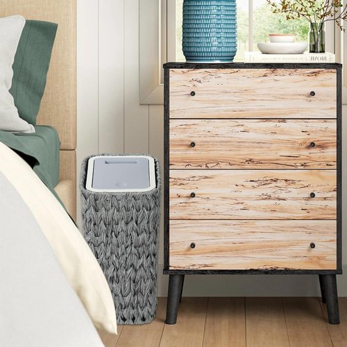 Trash Can with Lid, 2.6 Gallon Small Rattan Trash Can with Press Top Lid, Boho Slim Wicker Waste Basket and Hamper 2 in 1, Seagrass Woven Garbage Can Trash Basket for Living Room, Bedroom Gray