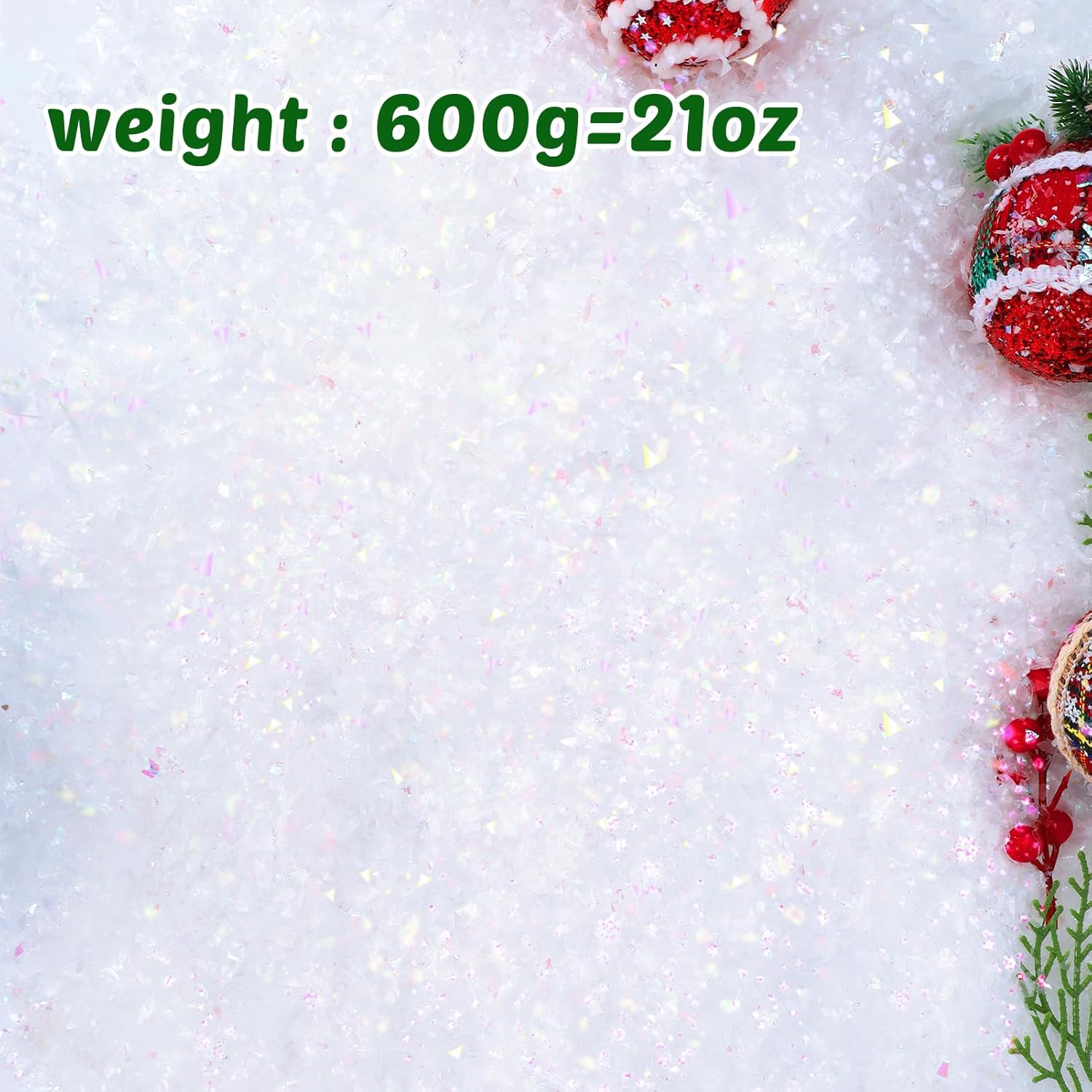 RGQSUN Christmas Artificial Flake Snow - Sparkling Fake Snow for Crafts & Decorations | 21.1oz