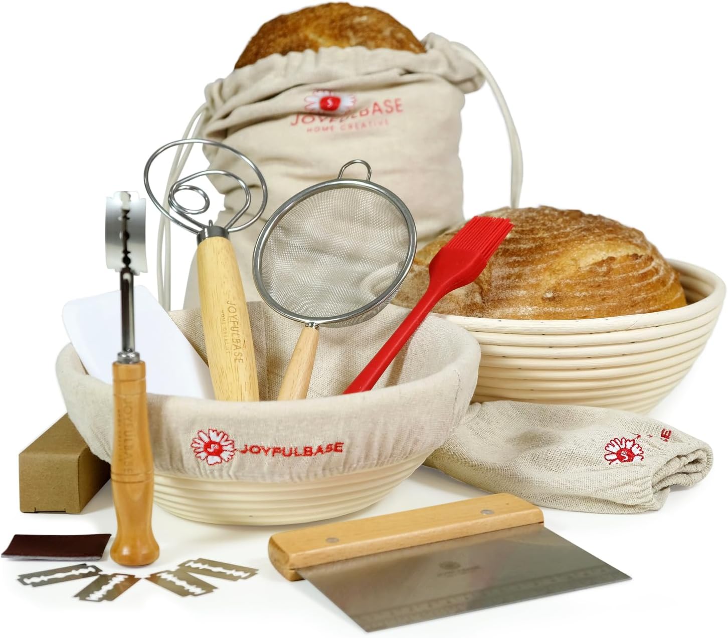 Banneton Bread Proofing Basket Set - 9-Inch Round Sourdough Starter Kit with Tools & Linen Bag