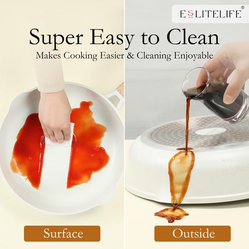 ESLITE LIFE Nonstick Ceramic Frying Pan Skillet with Lid, Non-Toxic Egg Omelette Kitchen Cooking Pans Compatible with All Stovetops (Gas, Electric & Induction), PTFE & PFOA Free (White, 8" w/Lid)