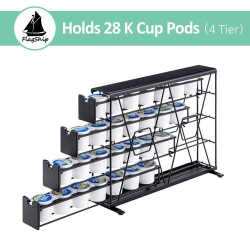FlagShip K Cup Holder for Keurig Pods Coffee Pod Storage 4 Tier K Cup Drawer Organizer for Counter (28 Pods Capacity)