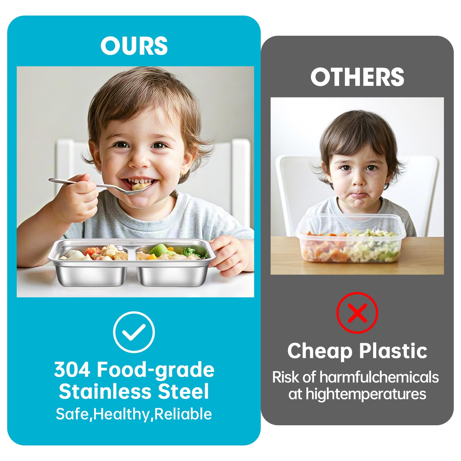 Tikmos 4 Pack Stainless Steel Snack Containers Reusable, Grab and Go 2 Compartment Food Storage Meal Prep Containers with Lids Stackable for Travel Camping School Lunch, Gifts for Gym Home Cooks