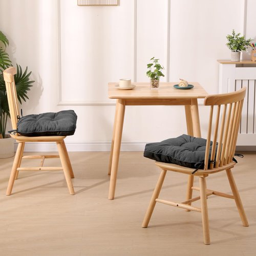 RACE LEAF Indoor Chair Cushions 4 Pack, Tufted Memory Foam Dining Room Chair Pads with Ties and Non-Slip Backing, Kitchen Seat Cushions 15.5" X 15.5" Dark Gray