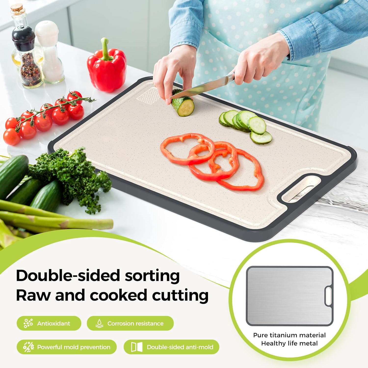 Titanium Cutting Board by Titan - Double-Sided Food Grade Design | Easy to Clean, 15.5” x 10.5” & 12” x 8.5”