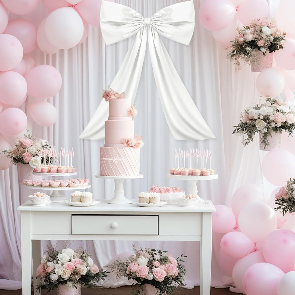Wavwavw Large White Satin Bow Decor - Giant Birthday & Wedding Decoration | 24 x 36 Inches