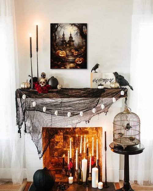 AbcCustomize Halloween Canvas Wall Art - Spooky Haunted House & Eerie Pumpkins | Gothic Fall Decor for Living Room & Bedroom