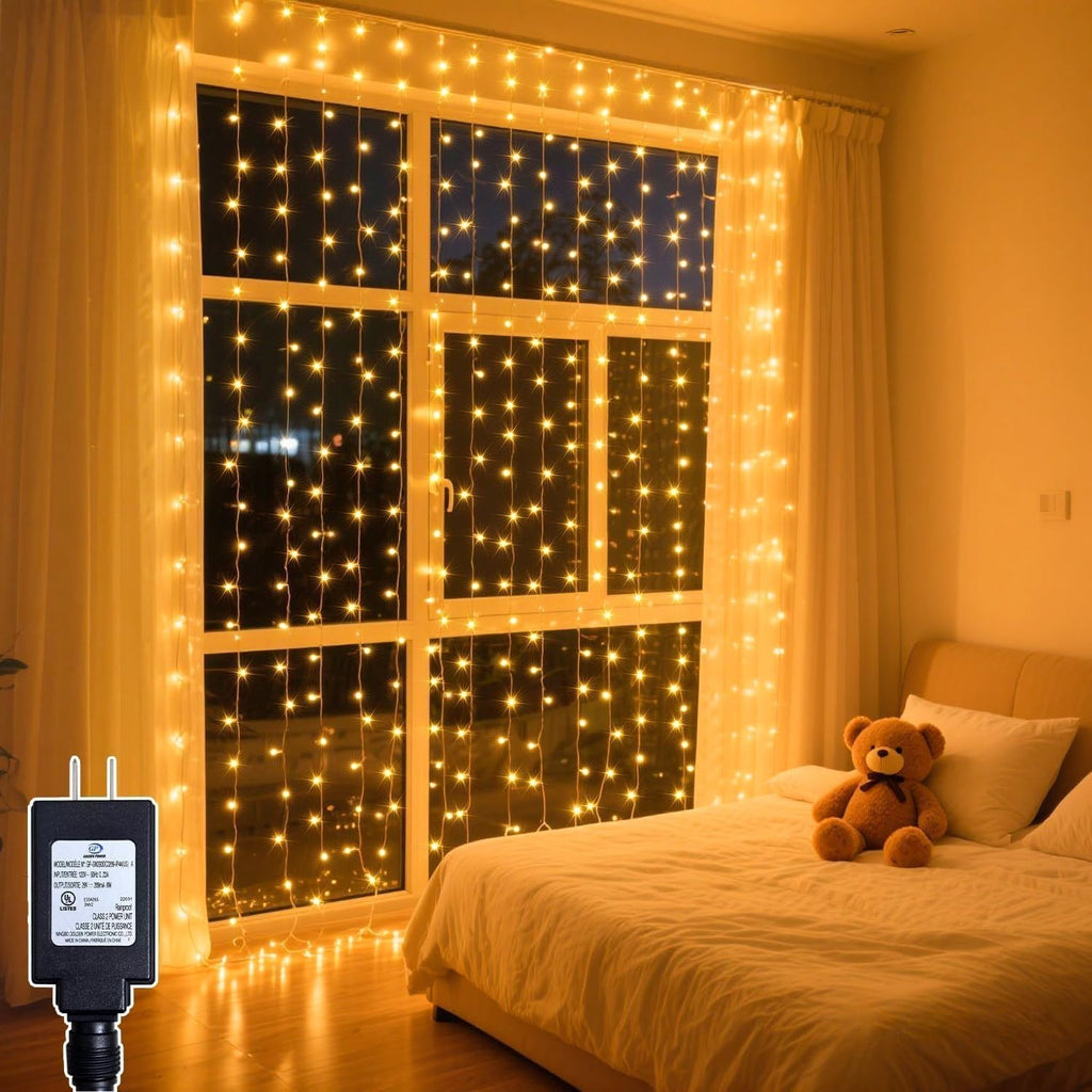 Skiennix 200 LED Curtain String Lights - 9.8 x 6.6FT Waterproof Fairy Lights with Timer & 8 Modes for Indoor/Outdoor Decor