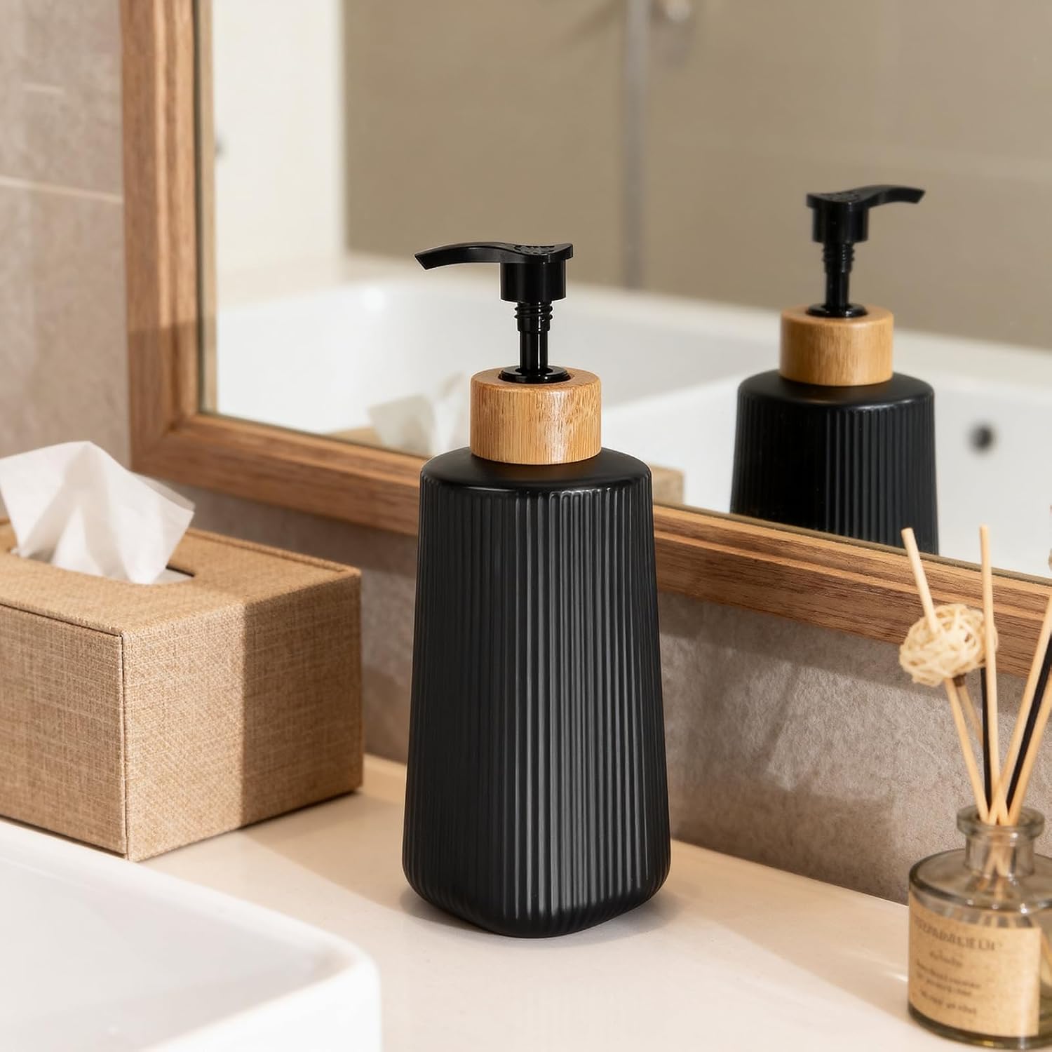 Skiennix Glass Soap Dispenser - Thickened Hand Soap Bottle for Bathroom & Kitchen | Modern Farmhouse Style, 12oz
