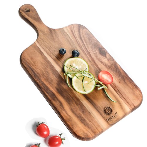 Acacia Wood Cutting Board - Wooden Kitchen Cutting Board for Meat, Cheese, Bread, Vegetables &Fruits-Charcuterie Board Cheese Serving Board with Handle,14”x7”