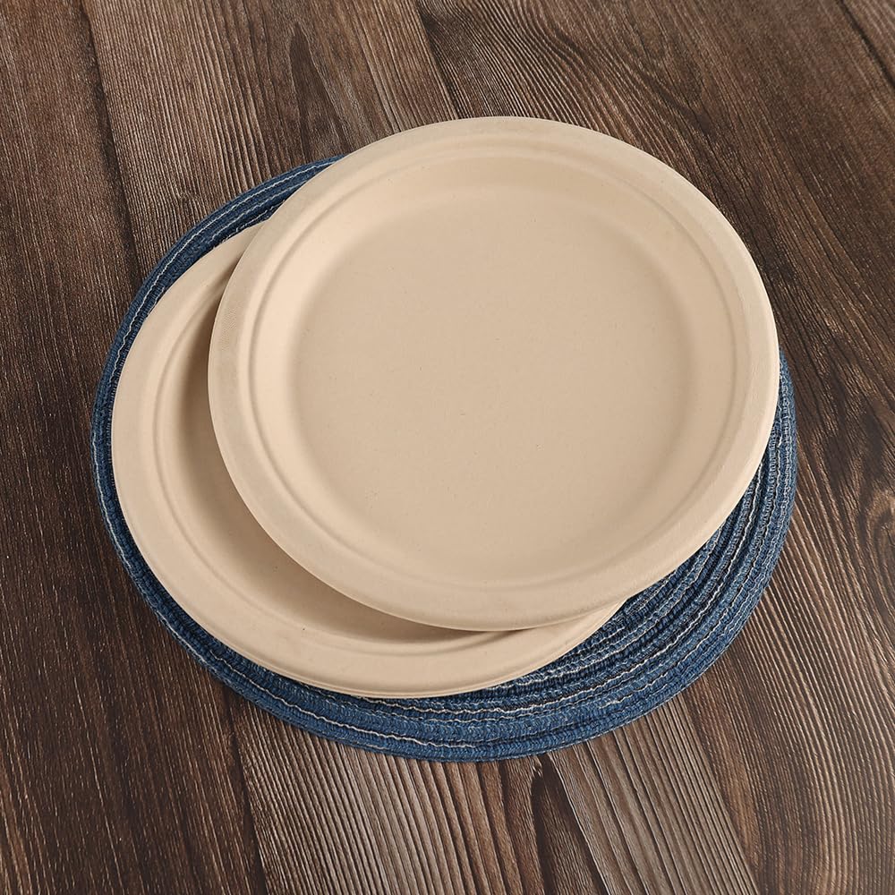 BETAWORLD Compostable Paper Plates 9” – 125 Pack | Heavy Duty Sugarcane Bagasse | Microwave & Leak Proof | Eco-Friendly Disposable Dinner Plates for Party, Wedding, Picnic
