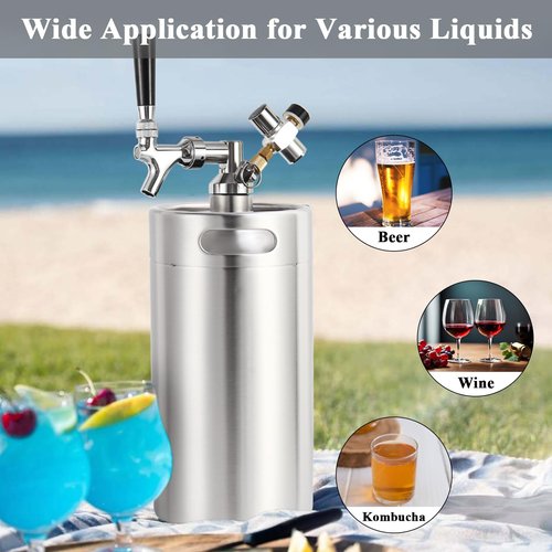 Dbgogo 128oz Mini Keg Growler Tap System, Stainless Steel Mini Keg with 0-60 PSI Mini Co2 Regulator & Self-Closing Beer Faucet, Portable Mini Kegerator for Home to Keep Craft Beer Carbonated and Fresh