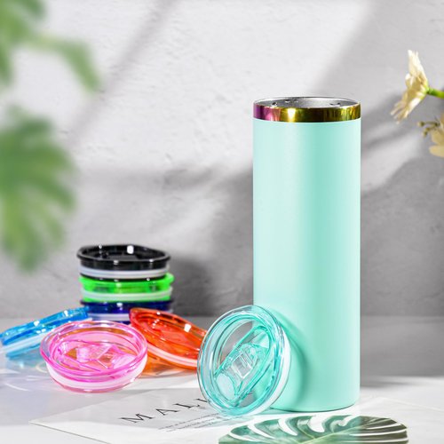 FECBK 10 Pcs 20 oz Tumbler Lid Plastic Skinny Tumbler Lid Replacement Splash Resistant 20 oz Silicone Sliding Skinny Tumbler Lids, BPA Free, Straw Friendly, Multi-Colored