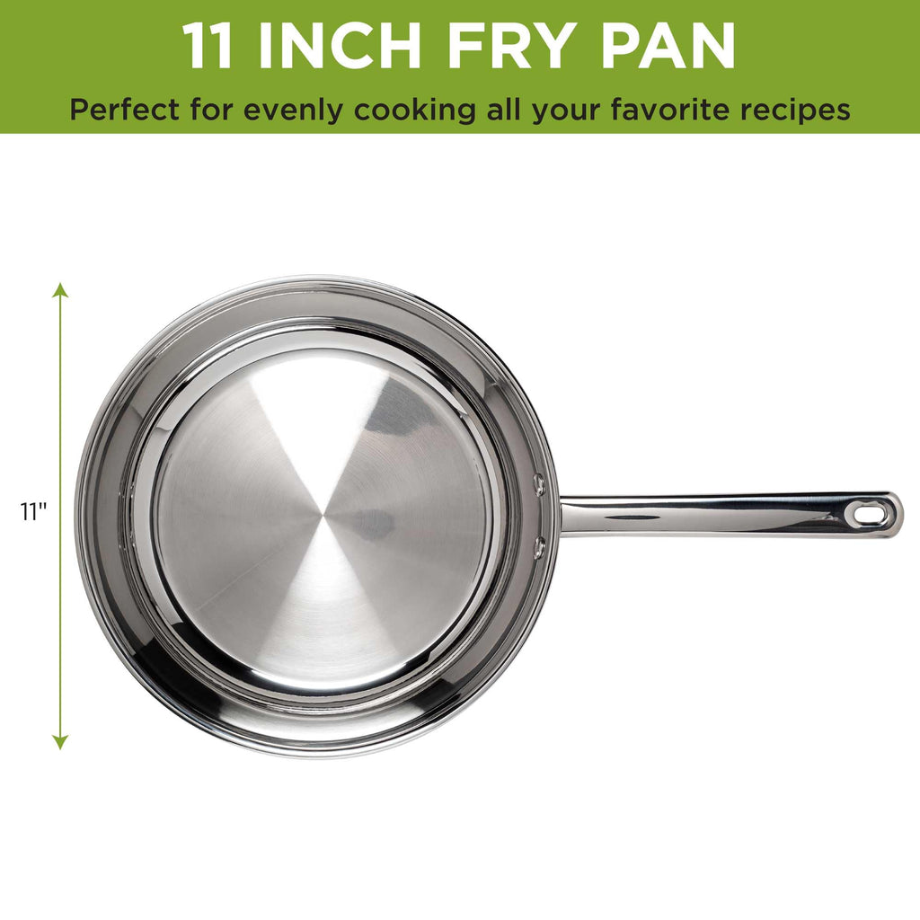 Ecolution Classic Stainless Steel Fry Pan, Professional Quality Sauté, Encapsulated Base, Comfort Grip Riveted Handles, All Cooktop Safe, Oven Safe, Dishwasher Safe, 11-Inch