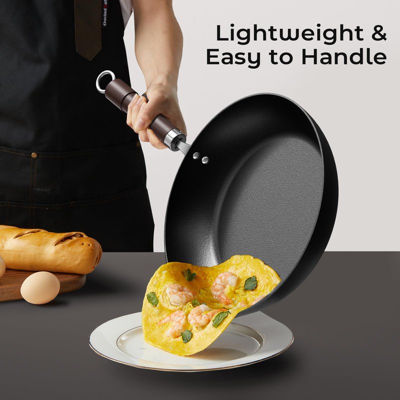 Armorbear Carbon Steel Frying Pan, Pre-Seasoned 11-Inch Cooking Skillet Wooden Handle, PFAS & PFOA-Free, Nitrided Black Fry Pan for Kitchen, Camping, Chef Use