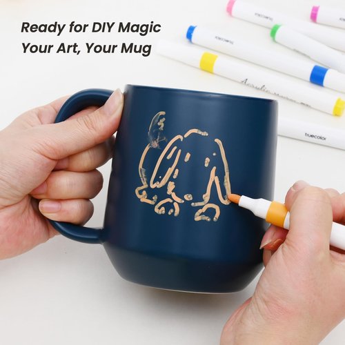 Miicol Ceramic Coffee Mug, 16 oz Large Coffee Cup, Tea Mug with Handle, Flat Bottom Mug for Men, Women, Office, Microwave and Dishwasher Safe, Multi-Color, Navy